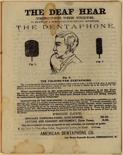 een reclamefolder uit 1880 van een dentafoon